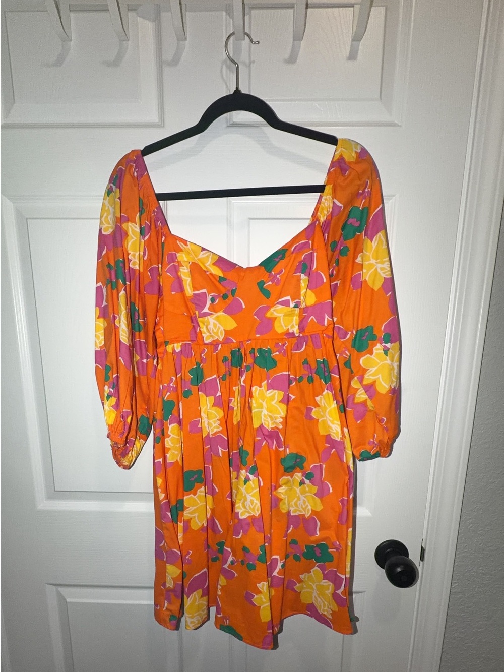 Altar'd State Orange Floral Puff-Sleeve Mini Dress